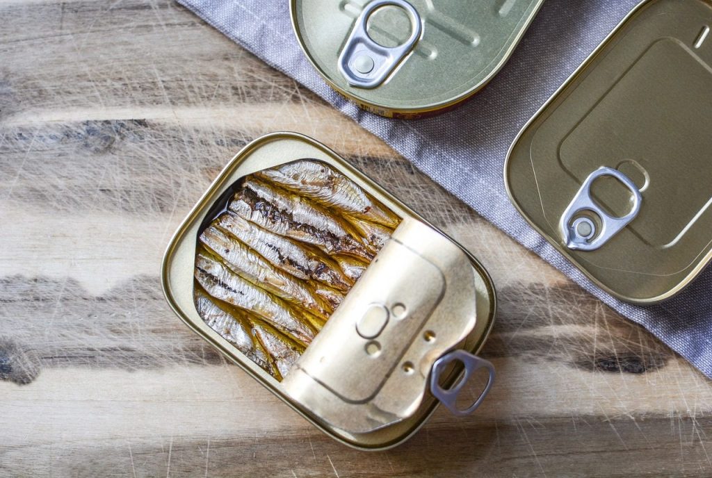 fish, can, metallic, aluminum, container, storage, sprats, nature, sardines, omega 3, fish oil