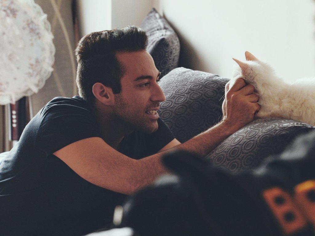 man fetching cats face