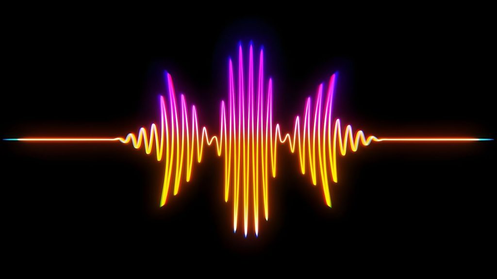 A colorful sound wave on a black background